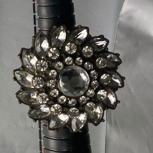 Sparkling‎ Flower Statement Ring Crystal Rhinestone Adjustable Silver Tone